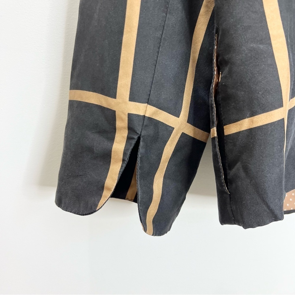 Old money pure silk black tan windowpane mock neck jacket blazer 16 - Picture 7 of 13